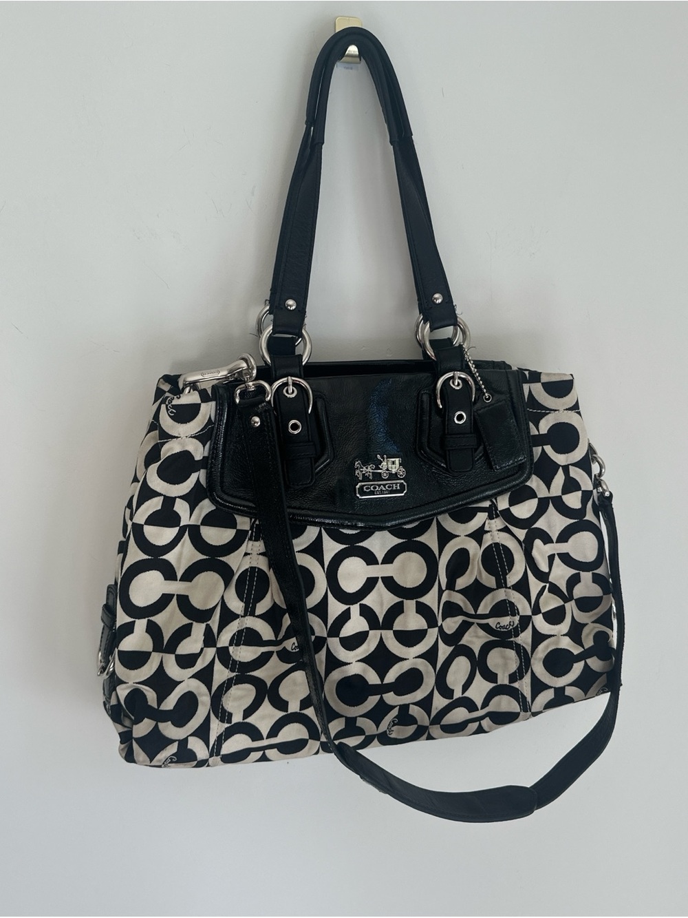 Coach Black and White Signature Ring Tote